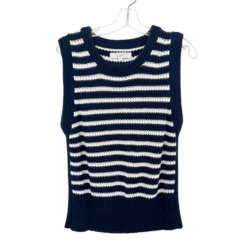 NEW Loft Navy Blue & White Striped Knit Sleeveless Sweater Tank Top Size‎ Large